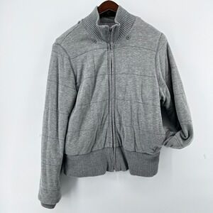 Men's XL Y2K Full Zip Fleece Jacket Ribbed Collar Lined Gray American‎ Eagle